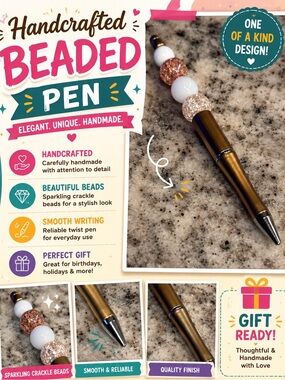 Hand Crafted Gold and White Beaded Pen